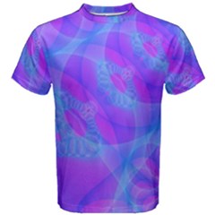 Original Purple Blue Fractal Composed Overlapping Loops Misty Translucent Men s Cotton Tee