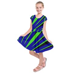 Rays Light Chevron Blue Green Black Kids  Short Sleeve Dress