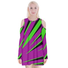 Rays Light Chevron Purple Green Black Velvet Long Sleeve Shoulder Cutout Dress