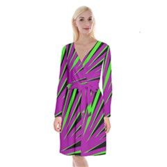 Rays Light Chevron Purple Green Black Long Sleeve Velvet Front Wrap Dress by Mariart