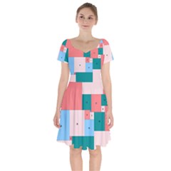 Simple Perfect Squares Squares Order Short Sleeve Bardot Dress by Mariart