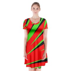 Rays Light Chevron Red Green Black Short Sleeve V-neck Flare Dress