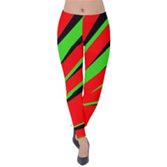 Rays Light Chevron Red Green Black Velvet Leggings