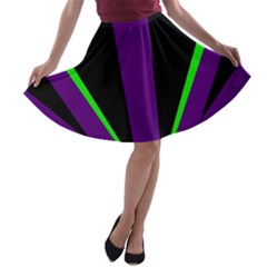 Rays Light Chevron Purple Green Black Line A-line Skater Skirt by Mariart