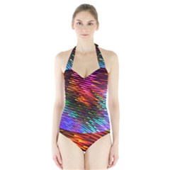 Rainbow Shake Light Line Halter Swimsuit by Mariart