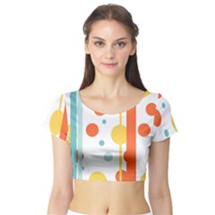 Stripes Dots Line Circle Vertical Yellow Red Blue Polka Short Sleeve Crop Top (tight Fit) by Mariart