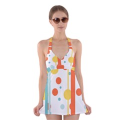 Stripes Dots Line Circle Vertical Yellow Red Blue Polka Halter Swimsuit Dress by Mariart