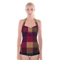 Stripes Plaid Color Boyleg Halter Swimsuit  View1