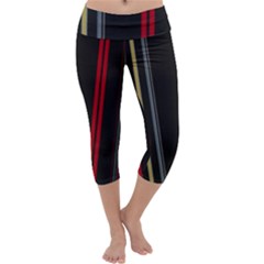 Stripes Line Black Red Capri Yoga Leggings by Mariart