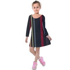 Stripes Line Black Red Kids  Long Sleeve Velvet Dress