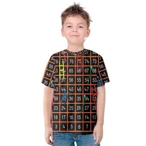 Snakes Ladders Game Plaid Number Kids  Cotton Tee by Mariart