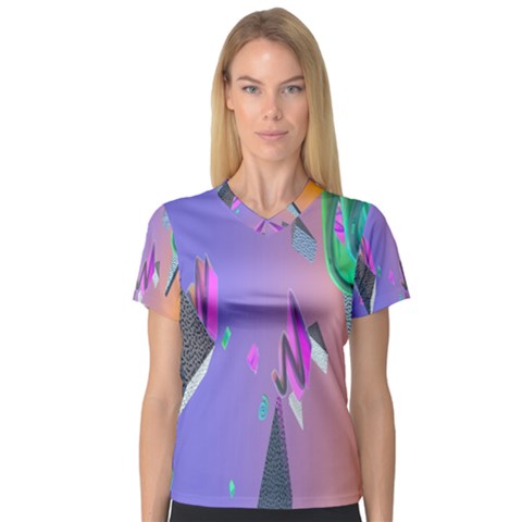 Triangle Wave Rainbow Women s V-neck Sport Mesh Tee by Mariart