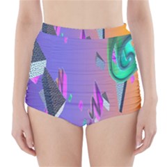 Triangle Wave Rainbow High-Waisted Bikini Bottoms