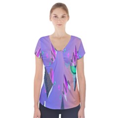 Triangle Wave Rainbow Short Sleeve Front Detail Top