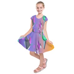 Triangle Wave Rainbow Kids  Short Sleeve Dress