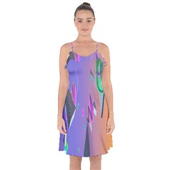 Triangle Wave Rainbow Ruffle Detail Chiffon Dress