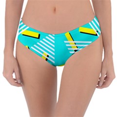 Vintage Unique Graphics Memphis Style Geometric Triangle Line Cube Yellow Green Blue Reversible Classic Bikini Bottoms by Mariart
