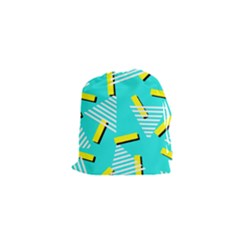 Vintage Unique Graphics Memphis Style Geometric Triangle Line Cube Yellow Green Blue Drawstring Pouches (xs)  by Mariart