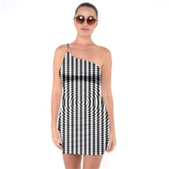 Vertical Lines Waves Wave Chevron Small Black One Soulder Bodycon Dress