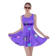 Vintage Unique Graphics Memphis Style Geometric Style Pattern Grapic Triangle Big Eye Purple Blue Skater Dress by Mariart