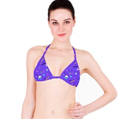 Vintage Unique Graphics Memphis Style Geometric Style Pattern Grapic Triangle Big Eye Purple Blue Bikini Top by Mariart