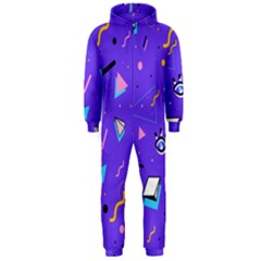 Vintage Unique Graphics Memphis Style Geometric Style Pattern Grapic Triangle Big Eye Purple Blue Hooded Jumpsuit (men) 