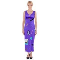 Vintage Unique Graphics Memphis Style Geometric Style Pattern Grapic Triangle Big Eye Purple Blue Fitted Maxi Dress by Mariart