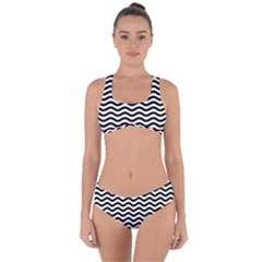 Waves Stripes Triangles Wave Chevron Black Criss Cross Bikini Set by Mariart