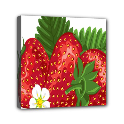 Strawberry Red Seed Leaf Green Mini Canvas 6  X 6 