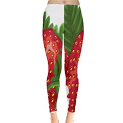 Strawberry Red Seed Leaf Green Leggings  by Mariart