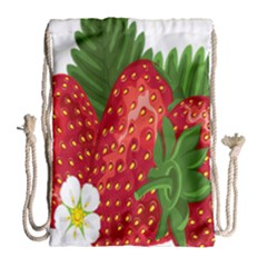 Strawberry Red Seed Leaf Green Drawstring Bag (large) by Mariart