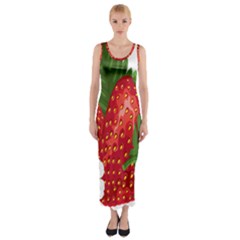 Strawberry Red Seed Leaf Green Fitted Maxi Dress by Mariart
