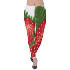 Strawberry Red Seed Leaf Green Velvet Leggings by Mariart