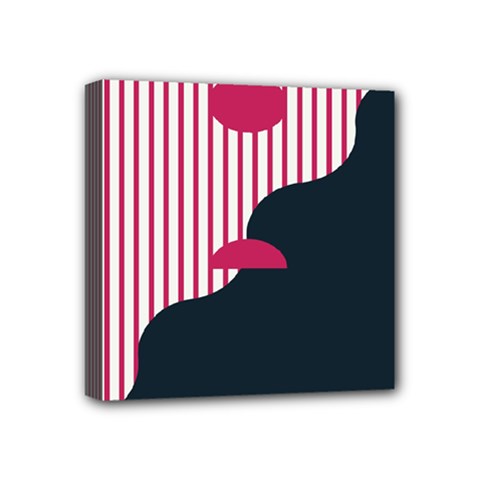 Waves Line Polka Dots Vertical Black Pink Mini Canvas 4  x 4 
