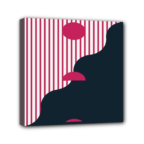 Waves Line Polka Dots Vertical Black Pink Mini Canvas 6  x 6 