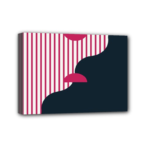 Waves Line Polka Dots Vertical Black Pink Mini Canvas 7  x 5 