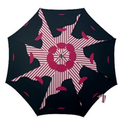 Waves Line Polka Dots Vertical Black Pink Hook Handle Umbrellas (Medium)