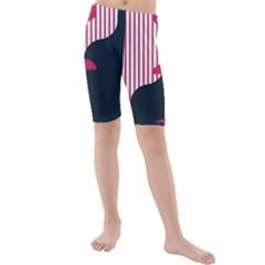 Waves Line Polka Dots Vertical Black Pink Kids  Mid Length Swim Shorts