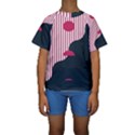 Waves Line Polka Dots Vertical Black Pink Kids  Short Sleeve Swimwear View1