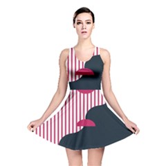 Waves Line Polka Dots Vertical Black Pink Reversible Skater Dress