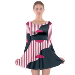 Waves Line Polka Dots Vertical Black Pink Long Sleeve Skater Dress