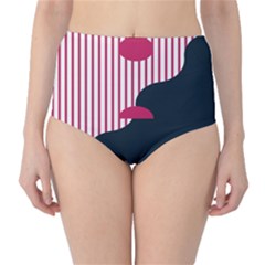 Waves Line Polka Dots Vertical Black Pink High-Waist Bikini Bottoms