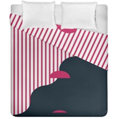 Waves Line Polka Dots Vertical Black Pink Duvet Cover Double Side (California King Size)