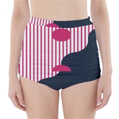 Waves Line Polka Dots Vertical Black Pink High-Waisted Bikini Bottoms