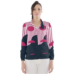 Waves Line Polka Dots Vertical Black Pink Wind Breaker (Women)