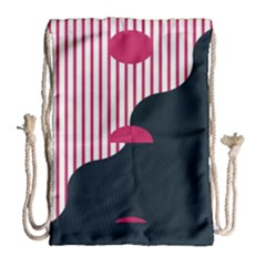 Waves Line Polka Dots Vertical Black Pink Drawstring Bag (Large)