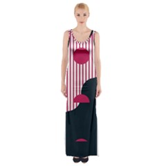 Waves Line Polka Dots Vertical Black Pink Maxi Thigh Split Dress