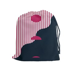 Waves Line Polka Dots Vertical Black Pink Drawstring Pouches (Extra Large)