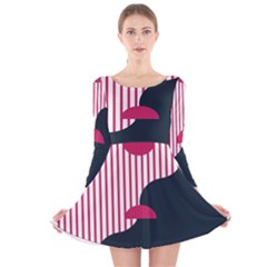 Waves Line Polka Dots Vertical Black Pink Long Sleeve Velvet Skater Dress