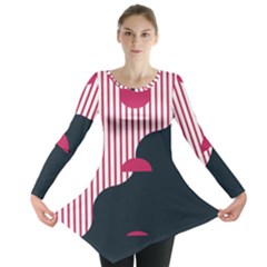 Waves Line Polka Dots Vertical Black Pink Long Sleeve Tunic 